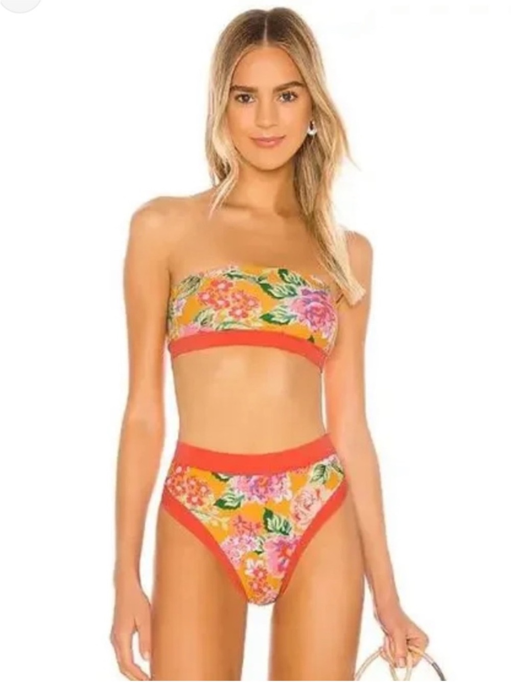 Lovers + Friends Floral Bandeau High-Waist Bikini Set size small